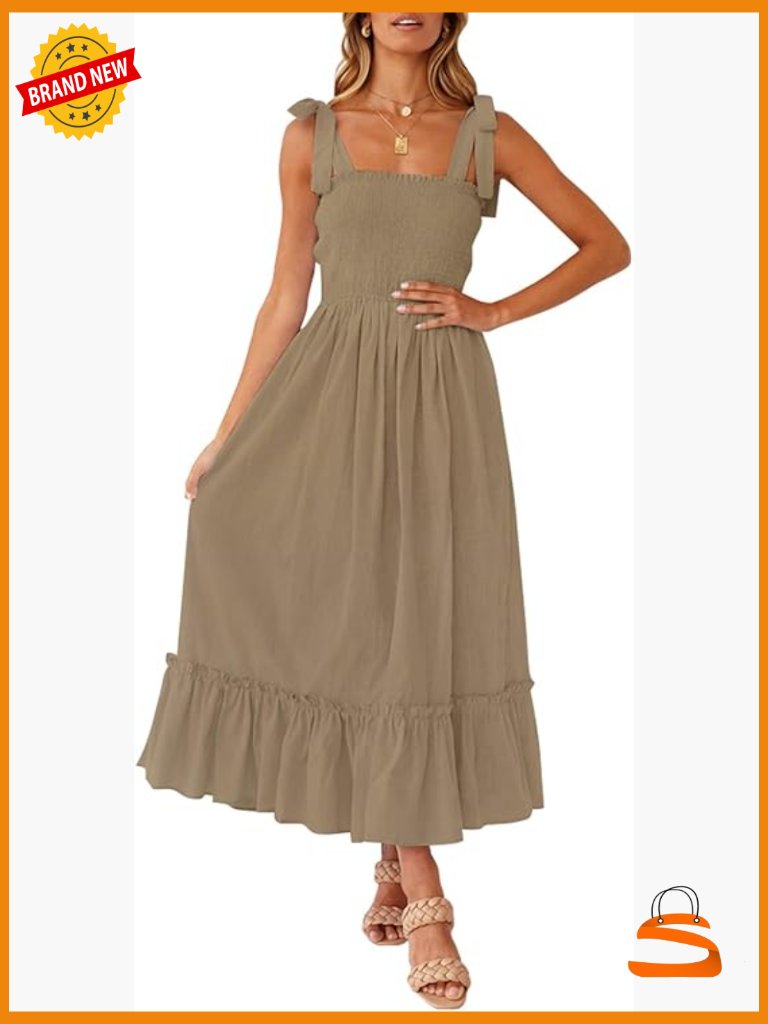 Boho Square Neck Spaghetti Strap Ruffle Maxi Dress
